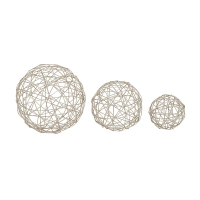 Silver Metal Geometric Decorative Orb Set