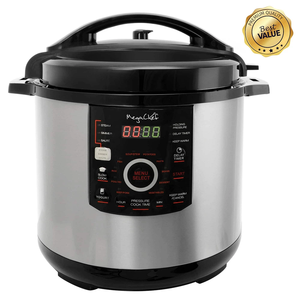 Megachef 12qt. Steel Digital Pressure Cooker With 15 Presets & Glass Lid