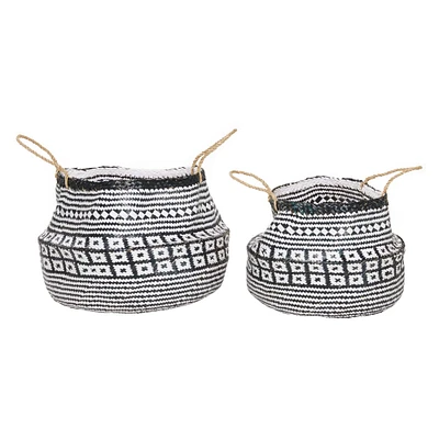 Black & White Boho Round Storage Basket Set