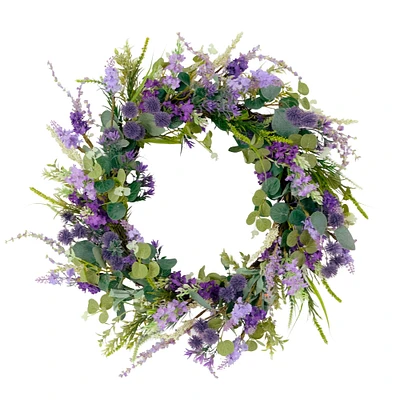 6 Pack: 24'' Green & Purple Echinops Floral Spring Wreath