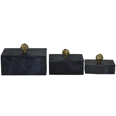 Black Marble Box with Gold Finial Set 