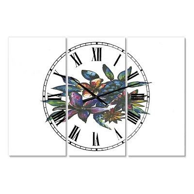 Designart 'Tropical Flowers Large Cottage Multipanel Wall Clock