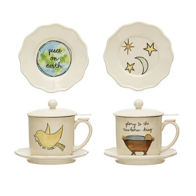 Hello Honey® Stoneware Mug with Saucer, Strainer & Lid Set