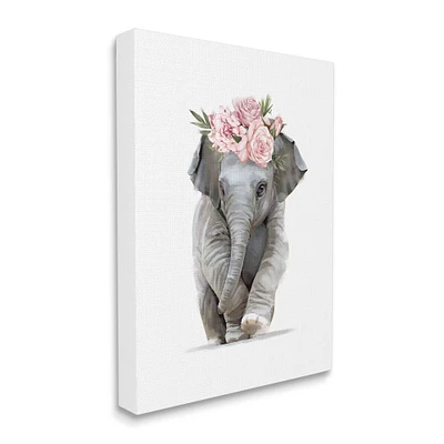 Stupell Industries Precious Rose Crown Baby Elephant Chic Florals Canvas Wall Art