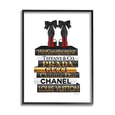 Stupell Industries Red Bottom Heels Glam Fashion Bookstack Framed Wall Art