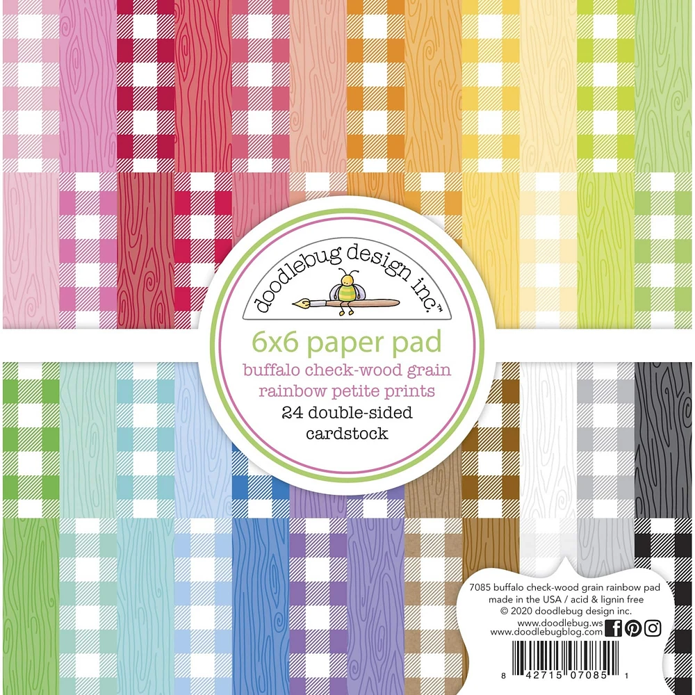 Doodlebug Design Inc.™ Petite Prints Buffalo Check & Woodgrain Paper Pad, 6" x 6"