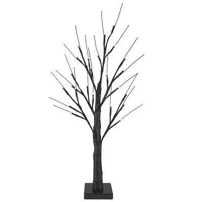 24" LED Lighted Black Halloween Twig Tree, Warm White Lights