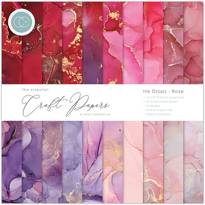 Craft Consortium Double-Sided Paper Pad 12" x 12" 30 ct. Ink Drops - Rose, 20 Designs