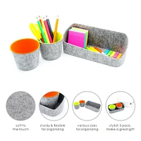 Welaxy Felt 3 Piece Gray Tray with Orange & Green Cups Desktop Organizer Set