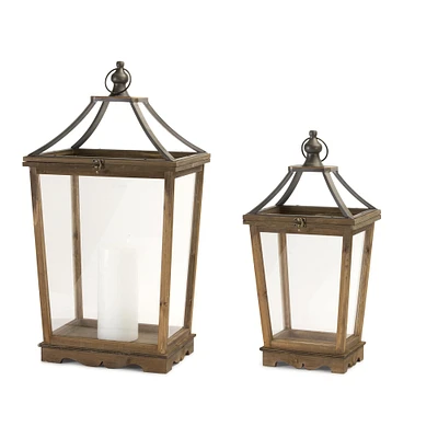 24" Wooden Lantern Set, 24" & 30.5"