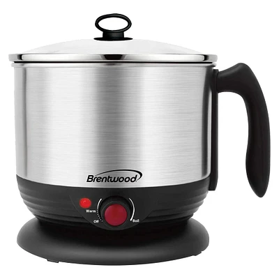 Brentwood Black 1.3qt. 600 Watt Stainless Steel Cordless Electric Hot Pot Cooker & Food Steamer With Swivel Base
