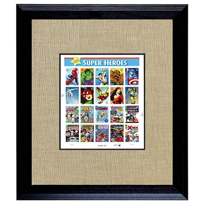 Super Heroes 2 U.S. Stamp Sheet in 16" x 14" Wood Frame