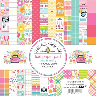 Doodlebug Double-Sided Paper Pad 6" x 6" 24 ct. Cute & Crafty, 12 Designs/2 Each