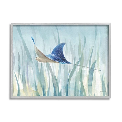 Stupell Industries Stingray Aquatic Animal Ocean Blue Spotted Sea Creature Framed Wall Art