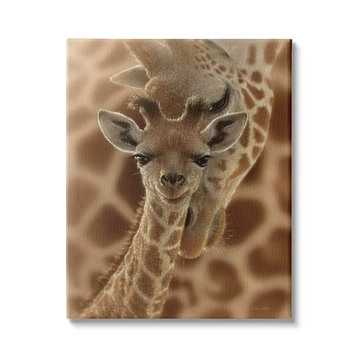 Stupell Industries Baby Giraffe with Mother Patterned Safari Animal Hug Canvas Wall Art