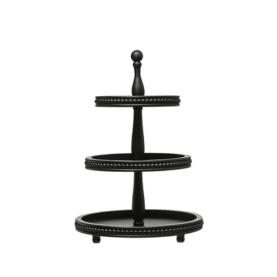 25" Black 3-Tier Wood Tray