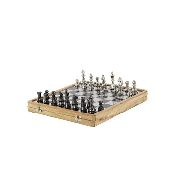 15" Mango Wood & Aluminum Traditional Chess Game Set