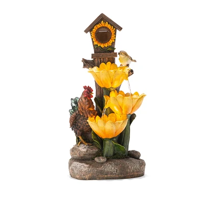 Glitzhome® 28.5" Farmhouse Sunflowers & Birdhouse Outdoor Fountain
