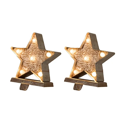 Glitzhome® 8" Marquee LED Star Wooden & Metal Stocking Holder Set