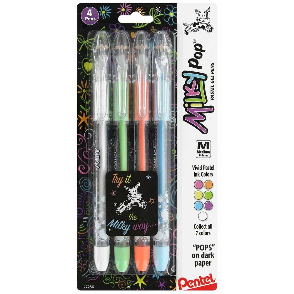 Pentel® Milky Pop™ 4 Color Medium Pastel Gel Pens