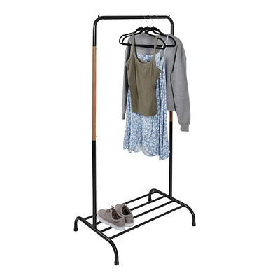 Honey Can Do Black Single Garment Rack with Shoe Shelf & Hanging Bar