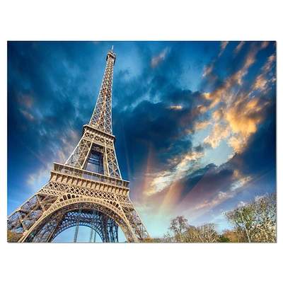 Designart - Beautiful View of Paris Paris Eiffel Towerunder Fiery Sky - Cityscape Canvas Print