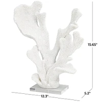 16" White Polystone Tall Textured Coral Sculpture with Clear Acrylic Base