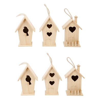 6 Pack: Assorted 8" Unfinished Wood Birdhouse by Make Market®