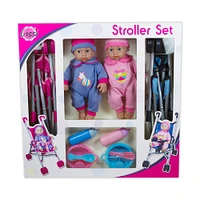 Lissi Dolls Baby Doll Umbrella Stroller Twin Set with 2 Toy Baby Dolls