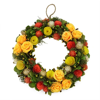 12.5" Peach, Orange, & Yellow Flowers with Moss & Twig Spring Wreath