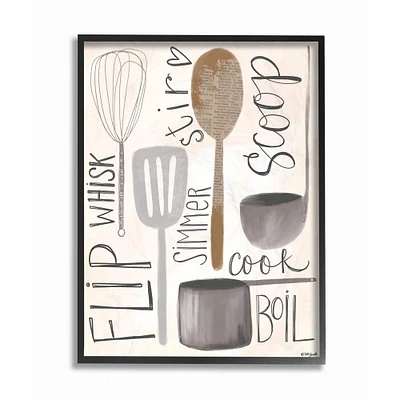 Stupell Industries Flip Whisk Simmer and Stir Kitchen Spoons and Utensils in Frame Wall Art
