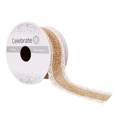 12 Pack: 1.5" x 3yd. Faux Burlap with Lace Edging Ribbon by Celebrate It® Classic