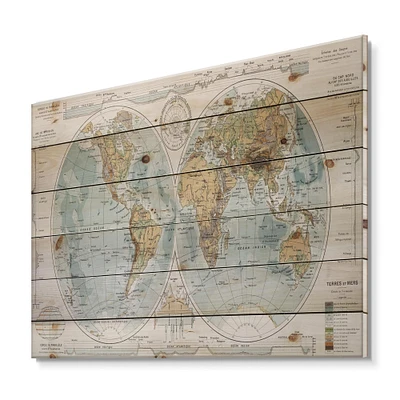 Designart - Ancient Map of The World II - Rustic Print on Natural Pine Wood