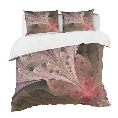 Designart Beautiful Fractal Flower in Beige Duvet Cover Set
