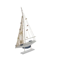 Set of 2 White Wood Coastal Sail Boat Sculpture, 22" x 13"