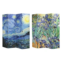 American Art Decor™ 6ft. Double-Sided 4-Panel Van Gogh Starry Night and Irises Flowers Canvas Privacy Screen