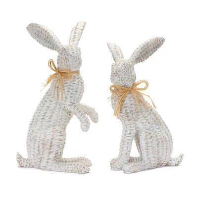 White Wicker Rabbit Statue Set, 15.25" & 17.75"