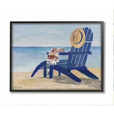 Stupell Industries Empty Blue Beach Chair with Hat Nautical Scene Framed Wall Art