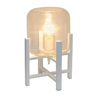 Simple Designs™ 13.5" White Wood Mounted Table Lamp with Clear Glass Cylinder Shade