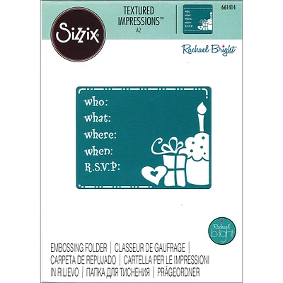 Sizzix® Rachael Bright Textured Impressions™ Birthday Invitation Embossing Folder