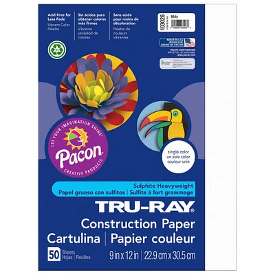 5 Packs: 10 Packs 50 ct. (2,500 total) Tru-Ray® White Construction Paper, 9" x 12"