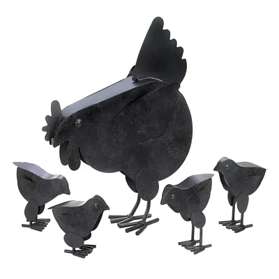 Metal Hen with Chicks Sculpture Set