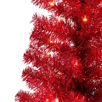 4.5ft. Pre-Lit Red Tinsel Artificial Christmas Tree, Clear Lights