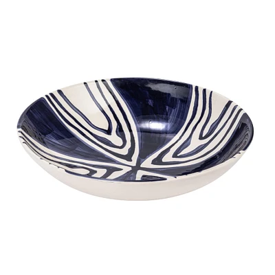 Hello Honey® 12.5" Blue & Cream Hand-Painted Design Stoneware Serving Bowl