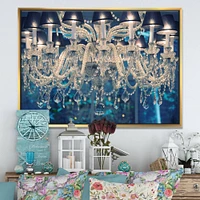 Designart - Blue Vintage Crystal Chandelier - Flower Artwork on Framed Canvas