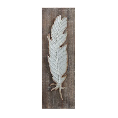 Wood Wall Décor with Metal Feather