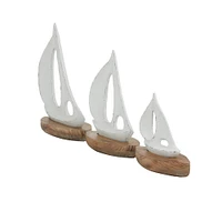 Set of 3 White Wood Coastal Sculptures, 11" x 8" x 5"