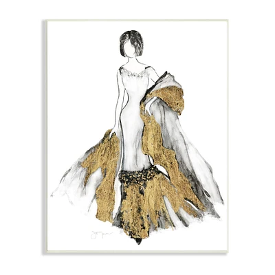 Stupell Industries Fashion Figure Drawing Female Glam Evening Gown Gold Wall Plaque