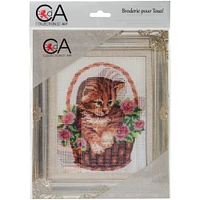 Collection D'Art Kitten in Rose Basket Stamped Needlepoint Kit