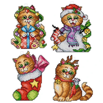 Orchidea Plastic Canvas Counted Cross Stitch Kit With Plastic Canvas Cats Set Of 4 Designs